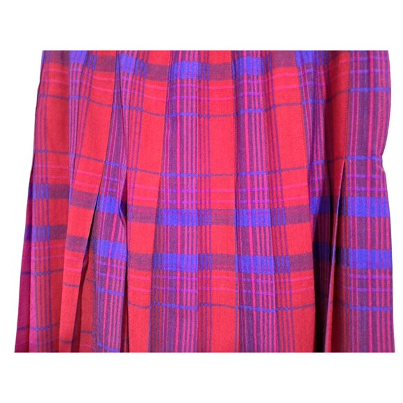 Vintage Pendleton Midi Skirt 29 Inch Waist Pleated Wool Plaid Red Pink Purple Bl - Picture 7 of 10